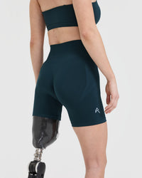 EffortlessLift™ Seamless Shorts with White Logo | Oil Blue
