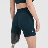 EffortlessLift™ Seamless Shorts with White Logo | Oil Blue