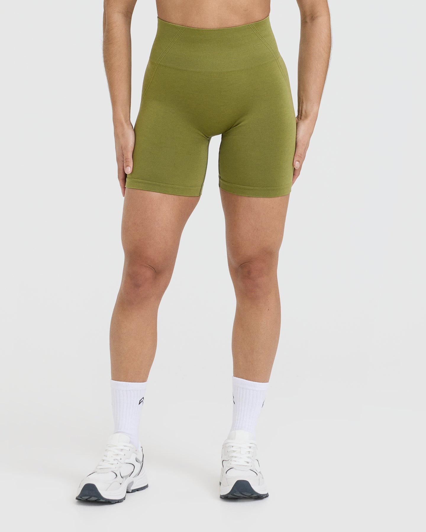 EffortlessLift™ Seamless Shorts with White Logo | Olive Green
