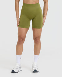 EffortlessLift™ Seamless Shorts with White Logo | Olive Green