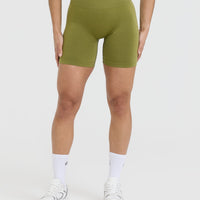 EffortlessLift™ Seamless Shorts with White Logo | Olive Green