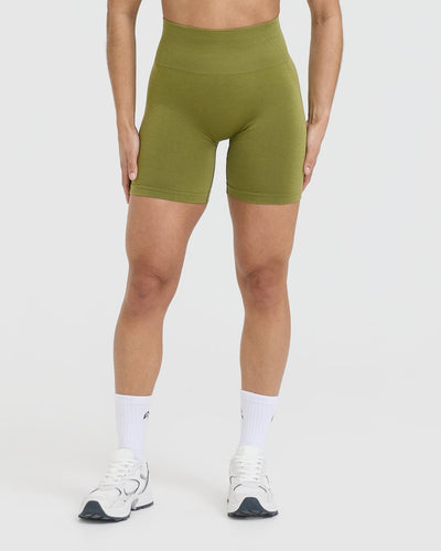 EffortlessLift™ Seamless Shorts with White Logo | Olive Green