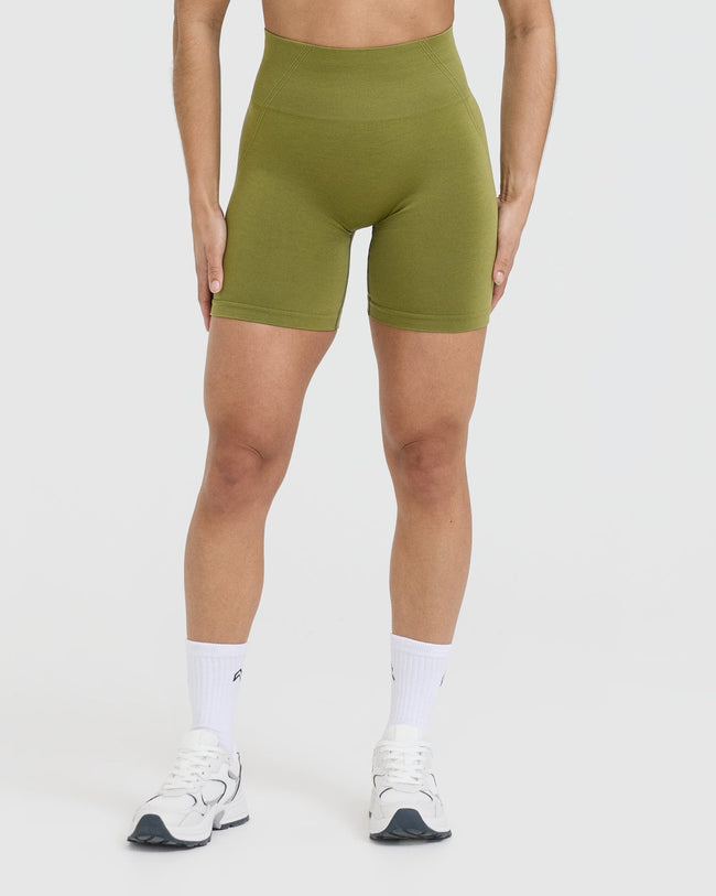 EffortlessLift™ Seamless Shorts with White Logo | Olive Green