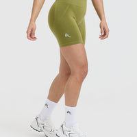 EffortlessLift™ Seamless Shorts with White Logo | Olive Green