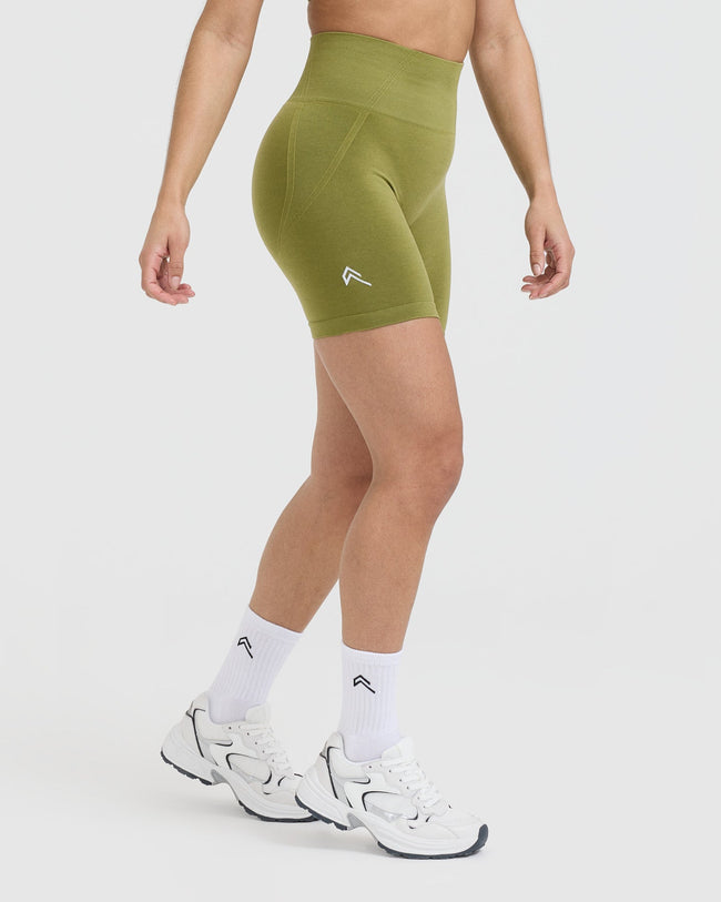 EffortlessLift™ Seamless Shorts with White Logo | Olive Green
