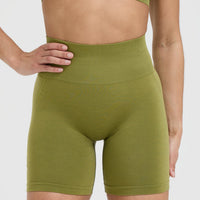 EffortlessLift™ Seamless Shorts with White Logo | Olive Green