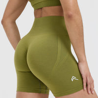 EffortlessLift™ Seamless Shorts with White Logo | Olive Green