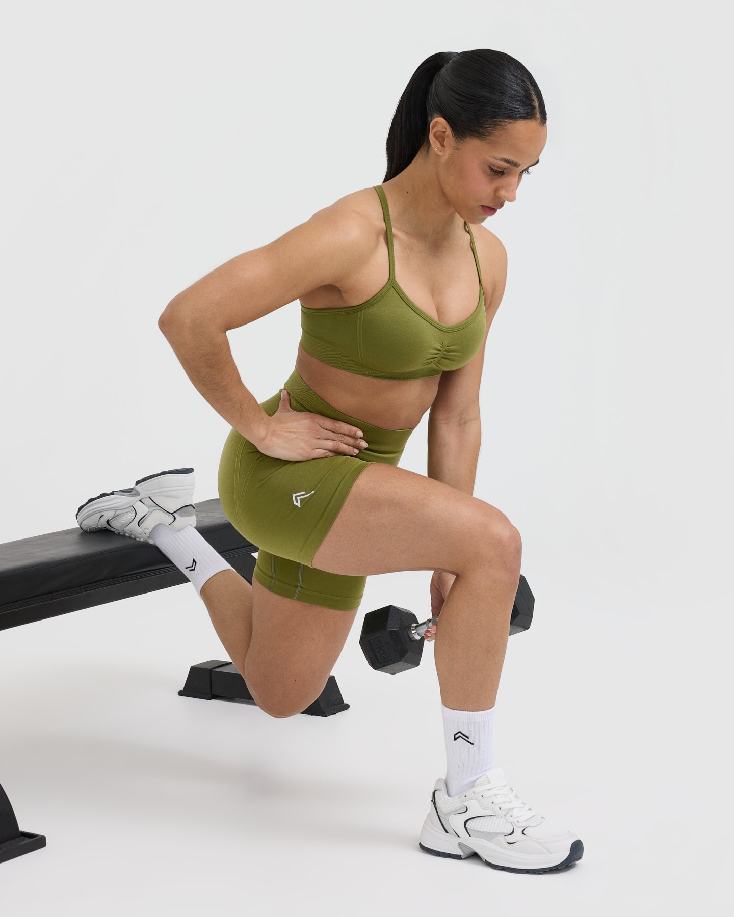 EffortlessLift™ Seamless Shorts with White Logo | Olive Green