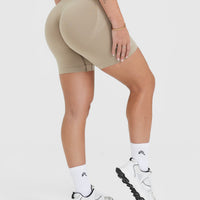 EffortlessLift™ Seamless Shorts with White Logo | Washed Sandstone