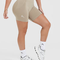 EffortlessLift™ Seamless Shorts with White Logo | Washed Sandstone