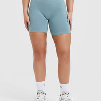 EffortlessLift™ Seamless Shorts with White Logo | Steel Blue