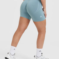 EffortlessLift™ Seamless Shorts with White Logo | Steel Blue