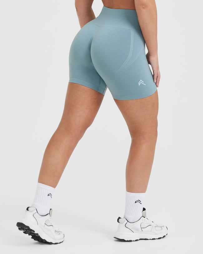 EffortlessLift™ Seamless Shorts with White Logo | Steel Blue