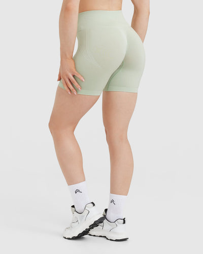 EffortlessLift™ Seamless Shorts with White Logo | Tea Green