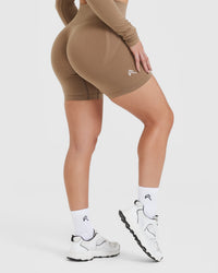 EffortlessLift™ Seamless Shorts with White Logo | Walnut