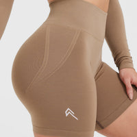 EffortlessLift™ Seamless Shorts with White Logo | Walnut