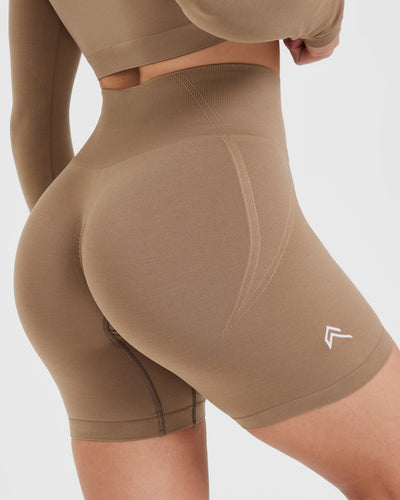 EffortlessLift™ Seamless Shorts with White Logo | Walnut