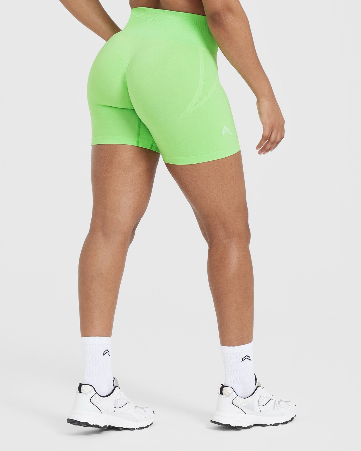 EffortlessLift™ Seamless Shorts with White Logo | Apple Green