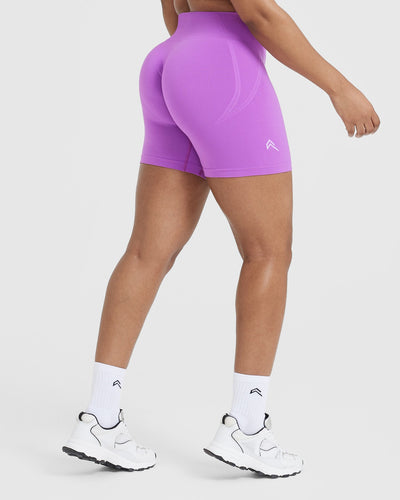 EffortlessLift™ Seamless Shorts with White Logo | Grape Purple
