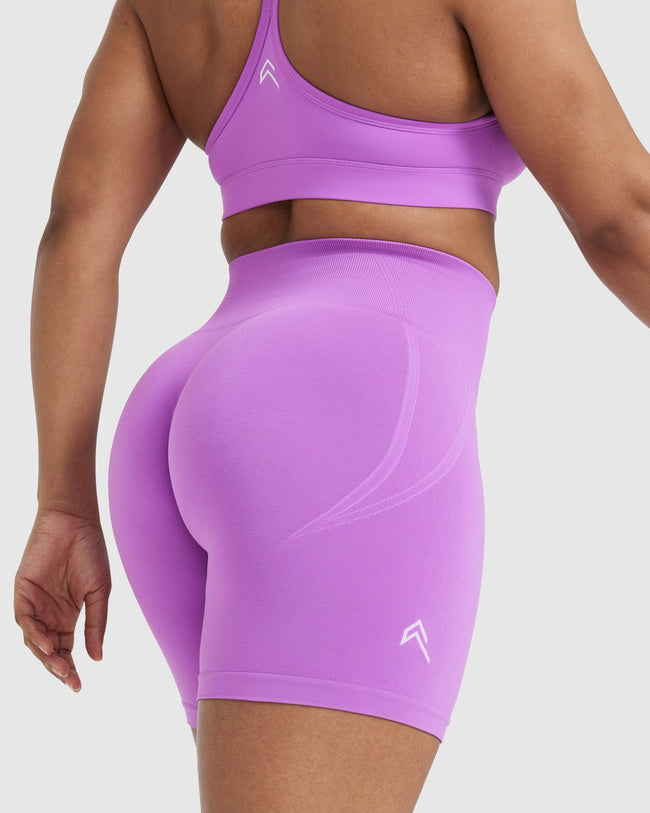 EffortlessLift™ Seamless Shorts with White Logo | Grape Purple