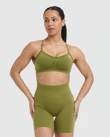 Effortless Strappy Bralette with White Logo | Olive Green