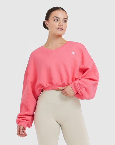 All Day Lightweight Oversized V-Neck Sweatshirt | Amplify Pink