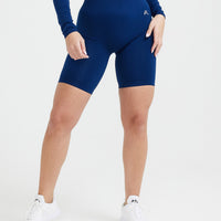 EffortlessLift™ Seamless Cycling Shorts with White Logo | Midnight