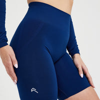 EffortlessLift™ Seamless Cycling Shorts with White Logo | Midnight