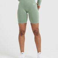 EffortlessLift™ Seamless Cycling Shorts with White Logo | Sage