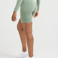 EffortlessLift™ Seamless Cycling Shorts with White Logo | Sage