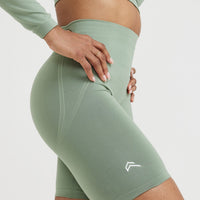 EffortlessLift™ Seamless Cycling Shorts with White Logo | Sage
