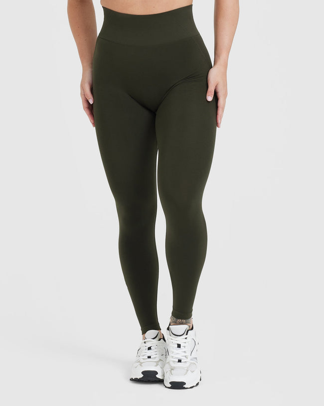 EffortlessLift™ Seamless Leggings with White Logo | Khaki