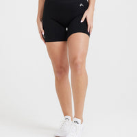 EffortlessLift™ Seamless Shorts with White Logo | Black