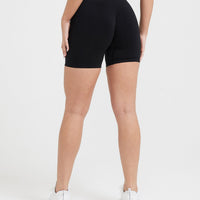 EffortlessLift™ Seamless Shorts with White Logo | Black