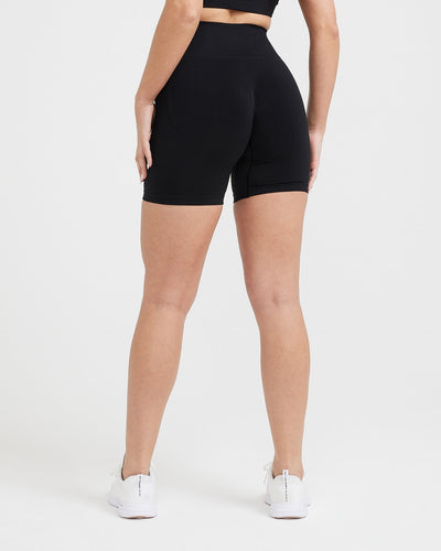 EffortlessLift™ Seamless Shorts with White Logo | Black