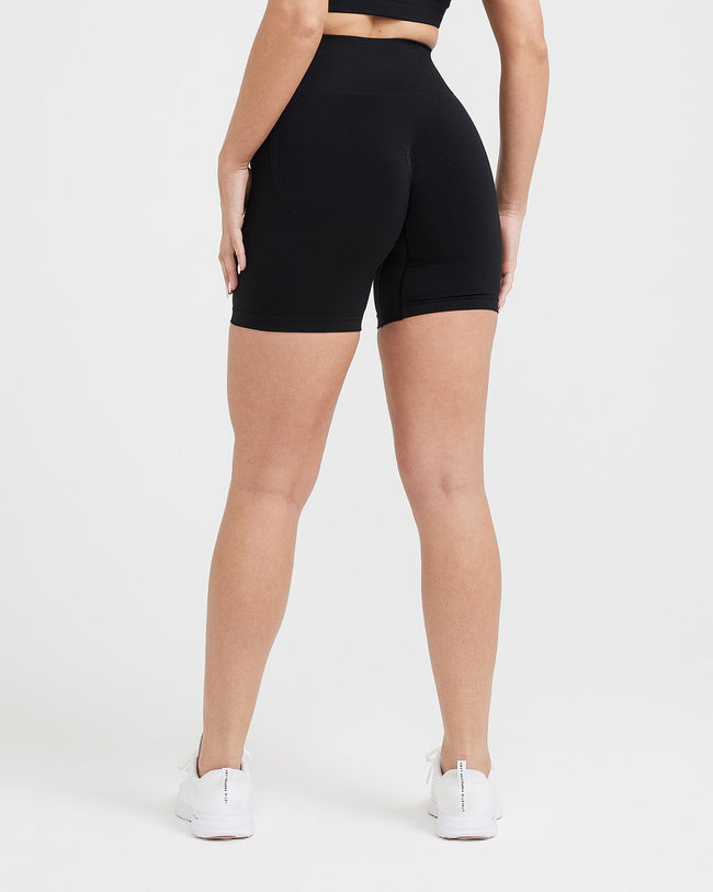 EffortlessLift™ Seamless Shorts with White Logo | Black
