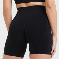 EffortlessLift™ Seamless Shorts with White Logo | Black