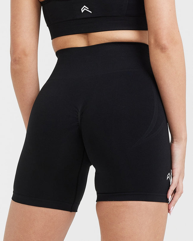 EffortlessLift™ Seamless Shorts with White Logo | Black