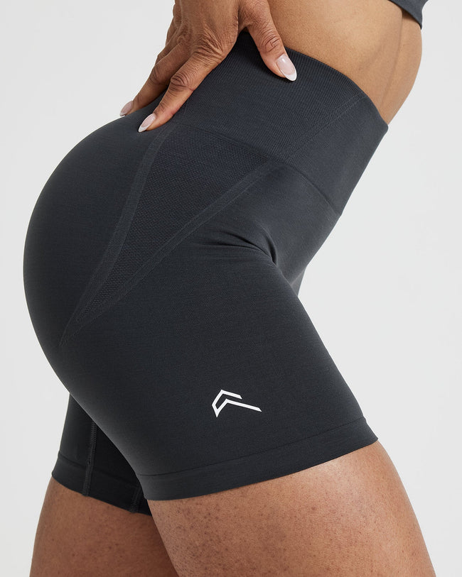 EffortlessLift™ Seamless Shorts with White Logo | Coal