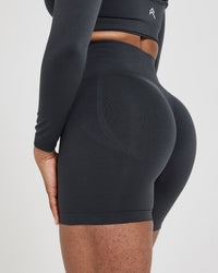 EffortlessLift™ Seamless Shorts with White Logo | Coal
