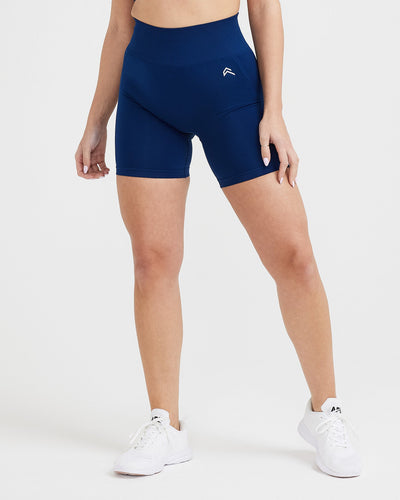 EffortlessLift™ Seamless Shorts with White Logo | Midnight