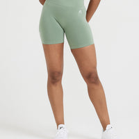 EffortlessLift™ Seamless Shorts with White Logo | Sage