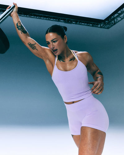 EnhanceLift™ Seamless Shorts with Grey Logo | Lavender Purple