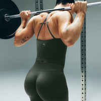 EnhanceLift™ Seamless Strappy Racer Vest with Built in Bra New Branding | Dark Khaki