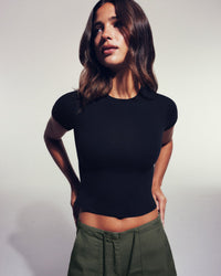Fitted Cotton Short Sleeve Crew Neck T-Shirt | Black