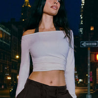 FormeSoft™ Fitted Off-The-Shoulder Long Sleeve Top | Marshmallow White
