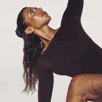 FormeSoft™ Fitted Off-The-Shoulder Long Sleeve Top | Plum Brown