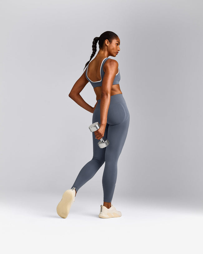 EffortlessLift™ Seamless Leggings with Grey Logo | Light Granite Blue