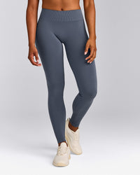 EffortlessLift™ Seamless Mid Rise Leggings with Grey Logo | Light Granite Blue