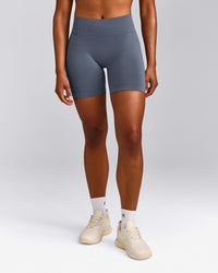 EffortlessLift™ Seamless Mid Rise Shorts with Grey Logo | Light Granite Blue